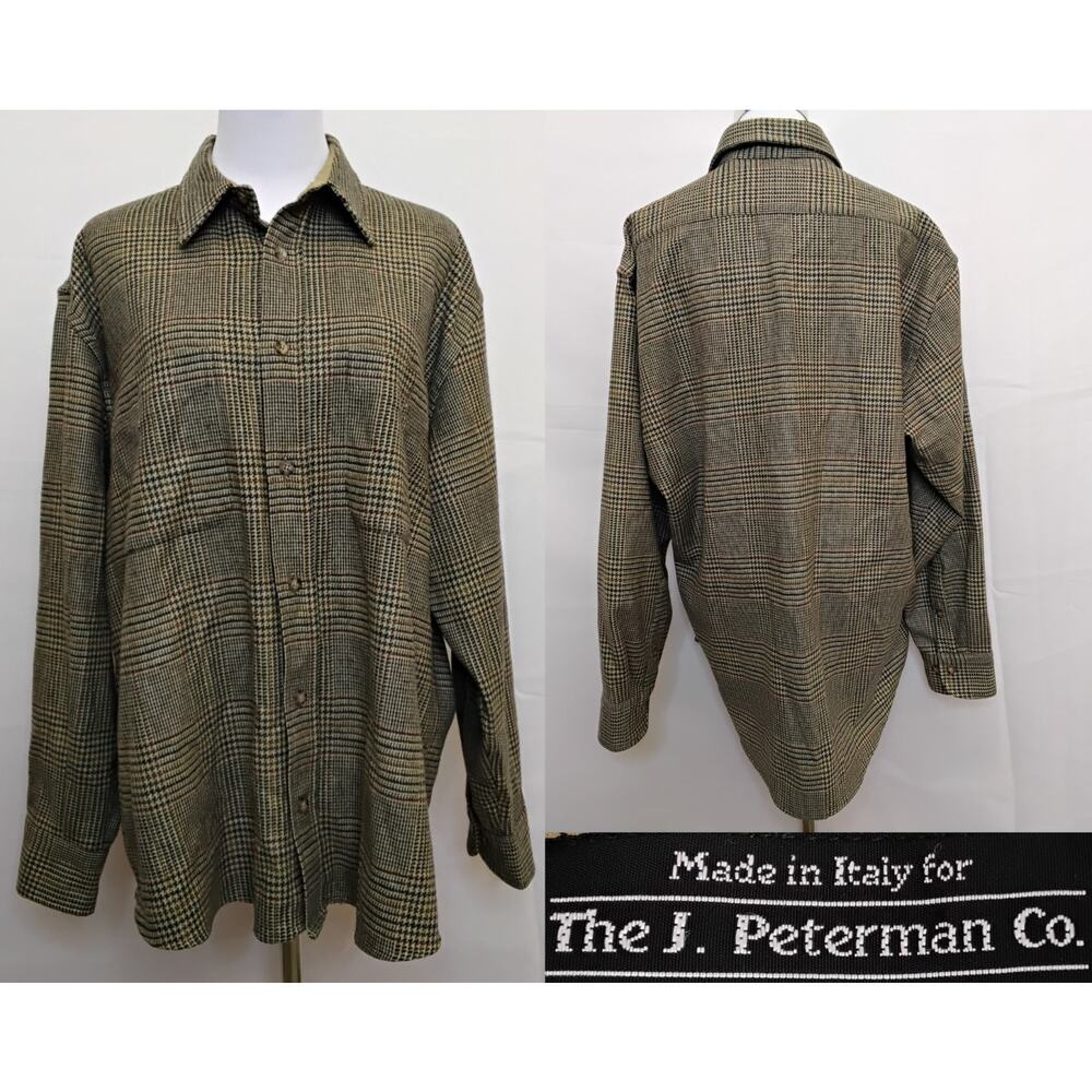 The J. Peterman Co. Lambswool Button Up Shirt Women's L Brown Houndstooth #Z5356